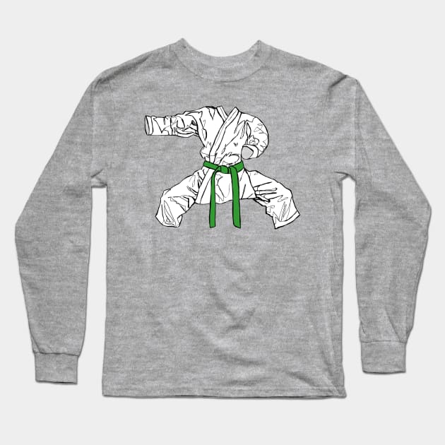 Green Belt Karate Gi Long Sleeve T-Shirt by badlydrawnbabe